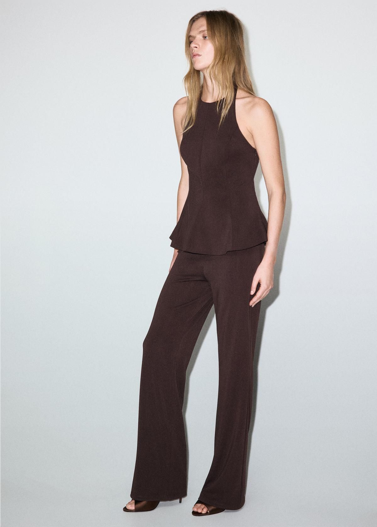 망고 엘라스틱 웨이스트 스트레이트 롱 슬랙스 팬츠 17059109 MARRON - 상세 이미지 2