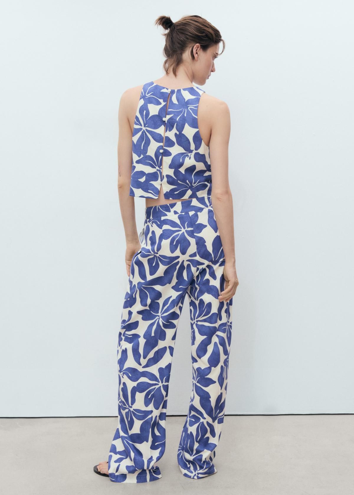 망고 플로럴 린넨 블렌드 와이드 팬츠 17061165 AZUL - 상세 이미지 3