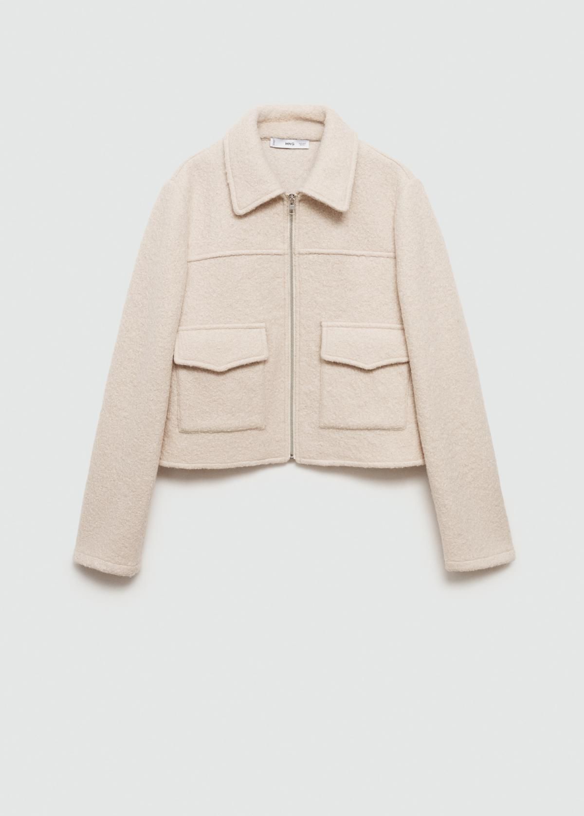 망고 크롭 울믹스 베이직 포켓 집업 재킷 17187678 BEIGE - 상품 이미지