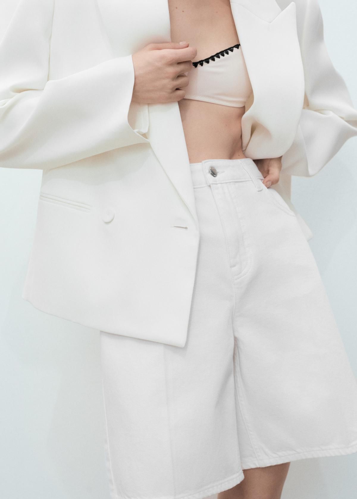망고 스트레이트핏 하이웨이스트 데님 반바지 화이트 17051197 BLANCO - 상세 이미지 5