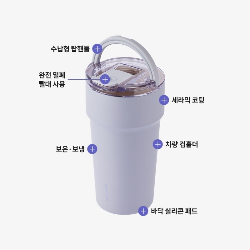 락앤락 각인텀블러 세라믹 메트로 카페 탑핸들 손잡이 빨대 머그 텀블러 710ml - 상세 이미지 3