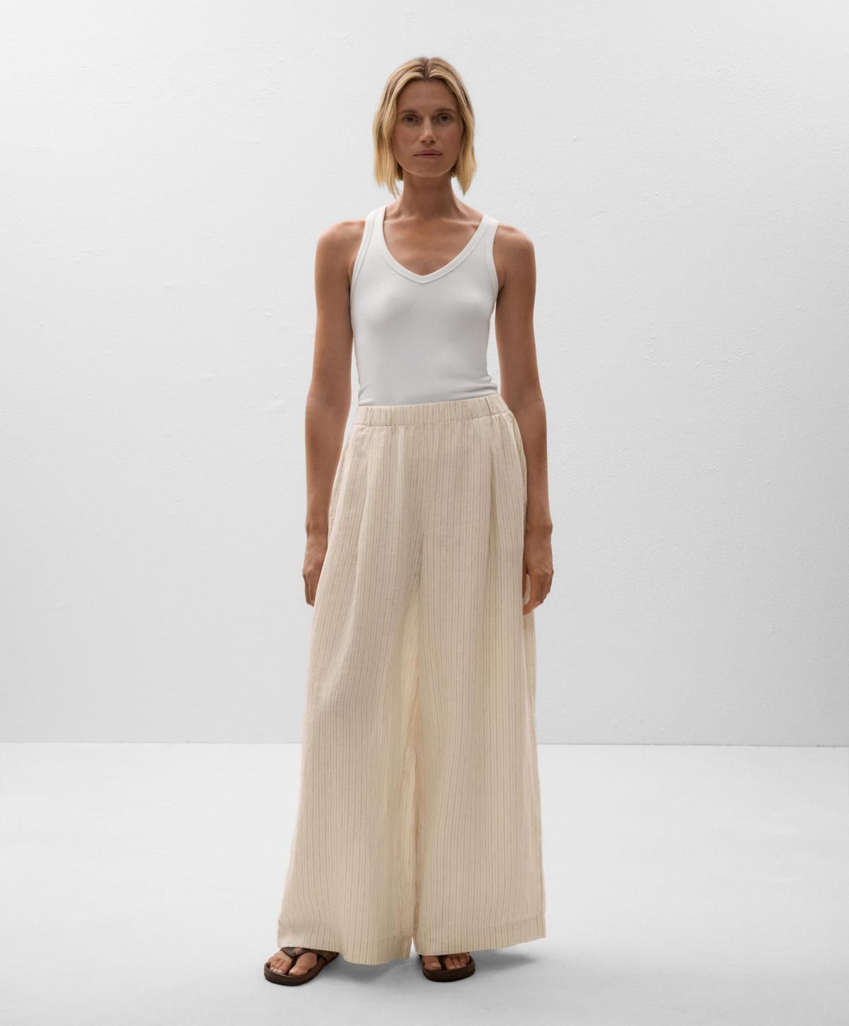 오이쇼 린넨 스트라이프 와이드 팬츠 3364/873 PALEECRU - 상세 이미지 2