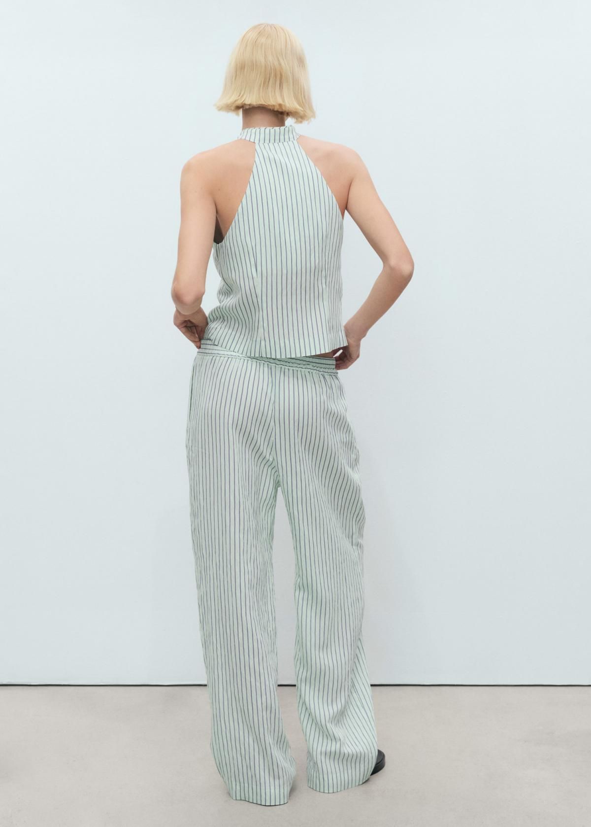 망고 스트라이프 와이드핏 플루이드 팬츠 17061265 VERDE PASTEL - 상세 이미지 3