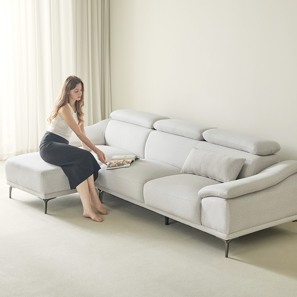 (N포인트+스툴Event)에이든 하이브리드 아쿠아텍스 패브릭 소파 스툴포함, 라이트그레이, 4인용