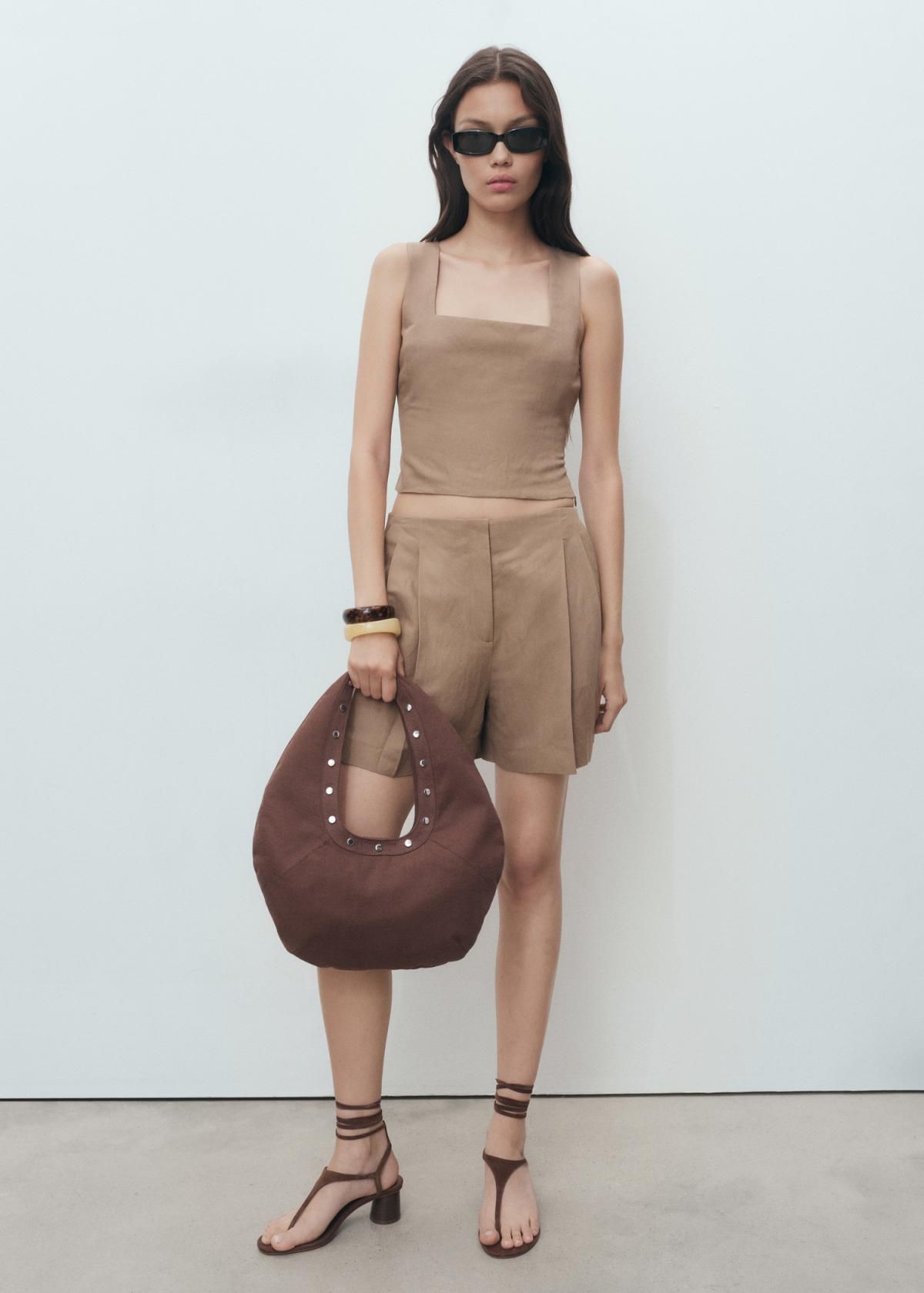 망고 테일러드 린넨 혼방 미디엄 베이지 하이엔드 반바지 17072537 MARRON - 상세 이미지 3