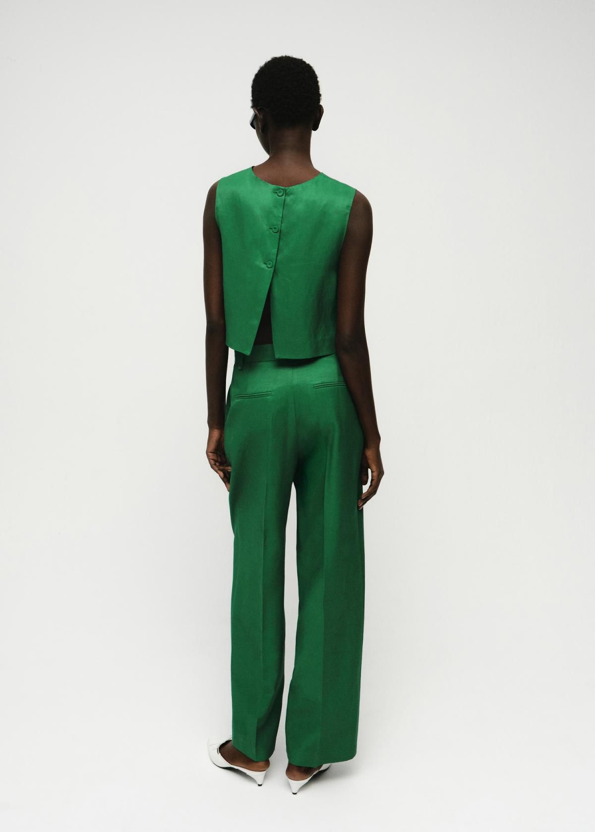 망고 테일러드 그린 린넨믹스 스트레이트 슬랙스 팬츠 17094134 VERDE - 상세 이미지 4