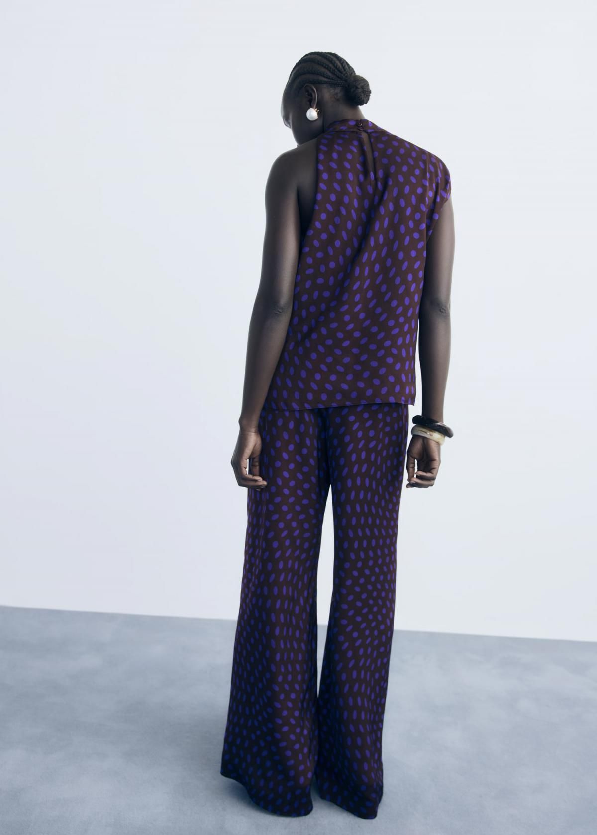 망고 플레어 도트 패턴 슬랙스 팬츠 17064445 MARRON - 상세 이미지 3