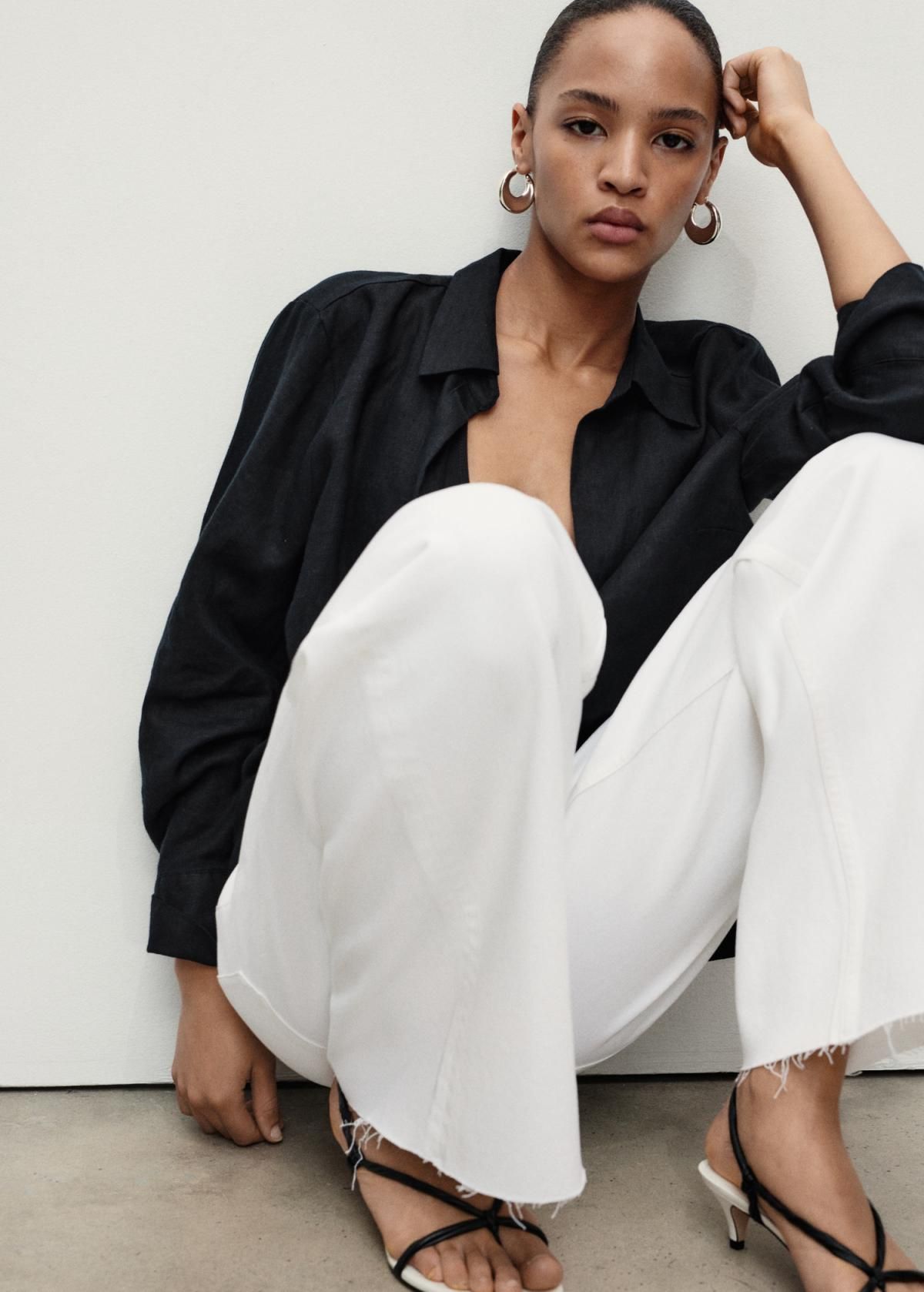 망고 와이드핏 하이웨스트 데님 팬츠 17021186 BLANCO - 상세 이미지 5