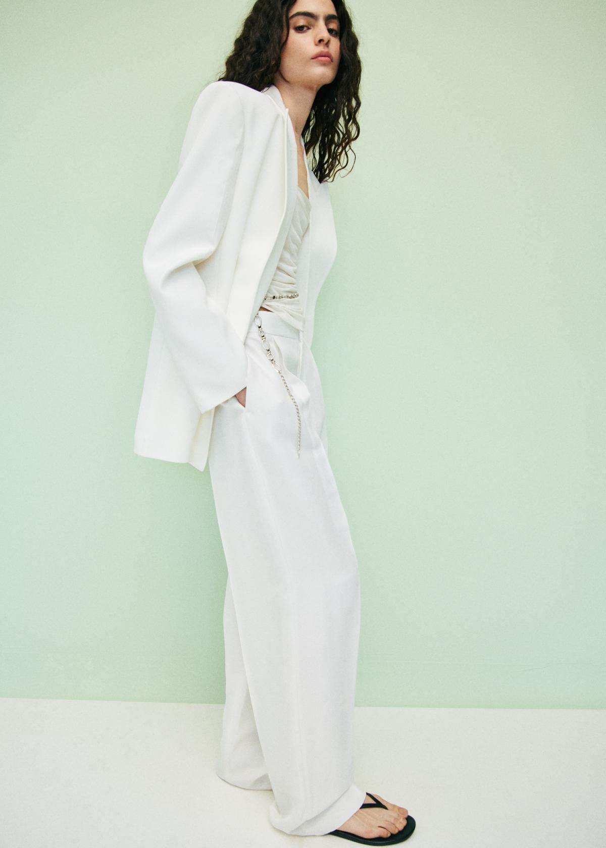 망고 린넨 블렌드 테일러드 핀턱 와이드 팬츠 17021269 BLANCO - 상세 이미지 5