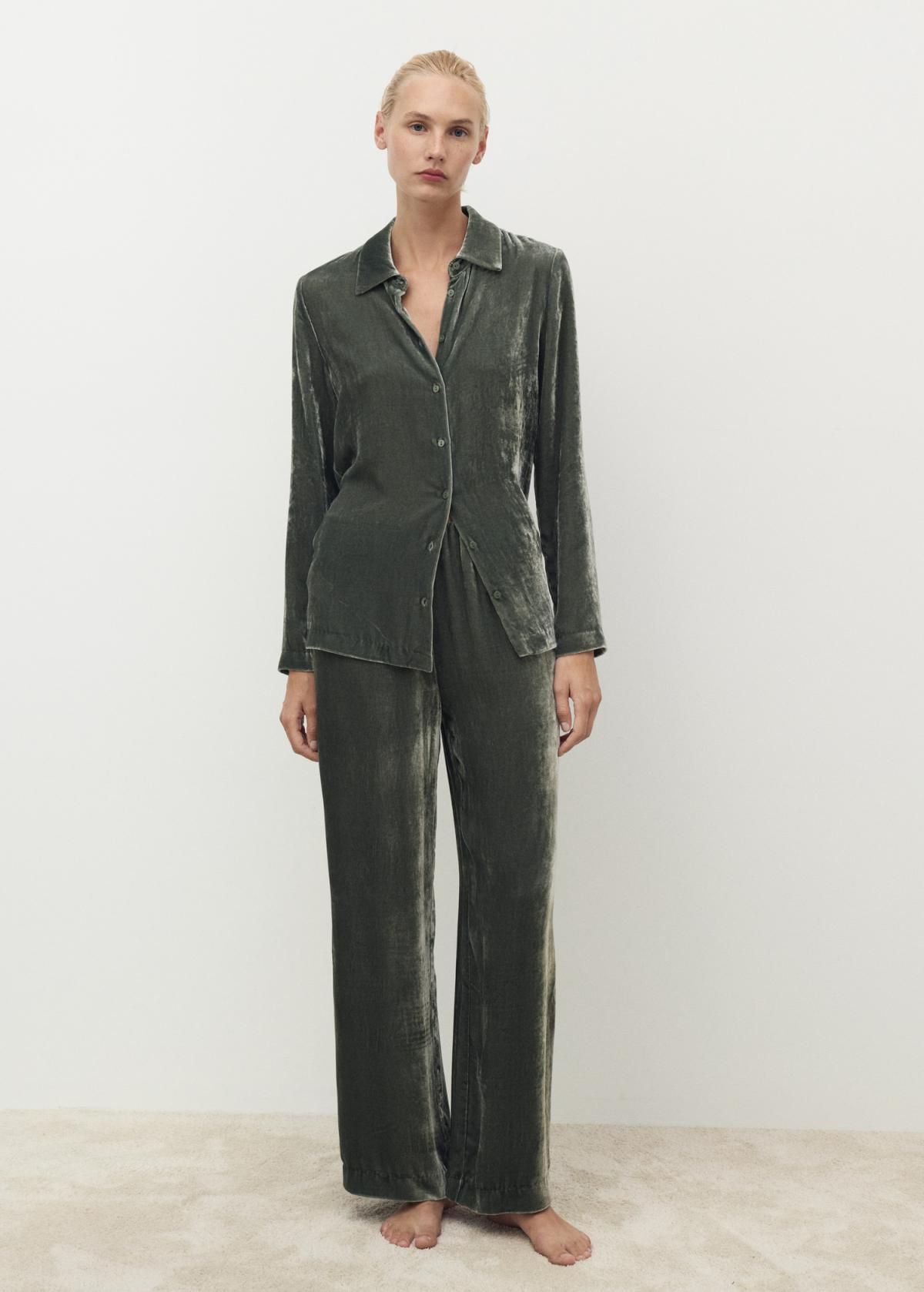 망고 벨벳 테크니컬 와이드 팬츠 17014114 VERDE - 상세 이미지 2