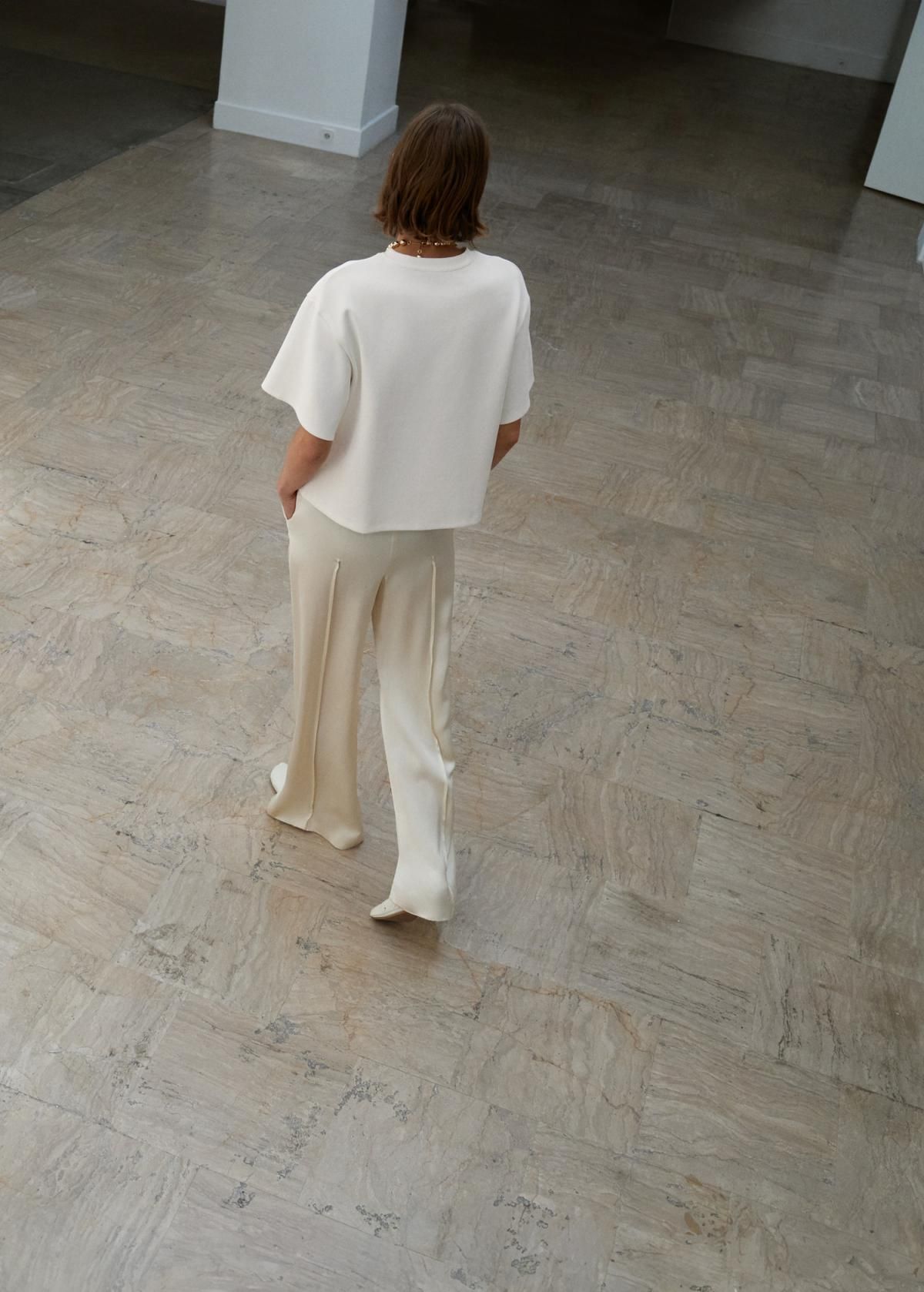 망고 새틴 웨이스트밴딩 아이보리 와이드 팬츠 17006364 VAINILLA - 상세 이미지 4