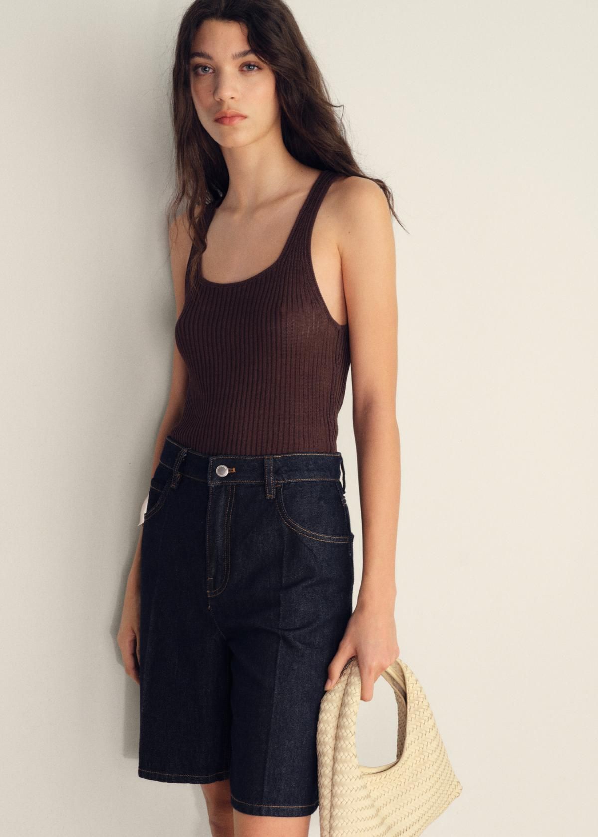 망고 하이웨이스트 데님 스트레이트핏 반바지 진청 17071181 AZUL - 상세 이미지 5