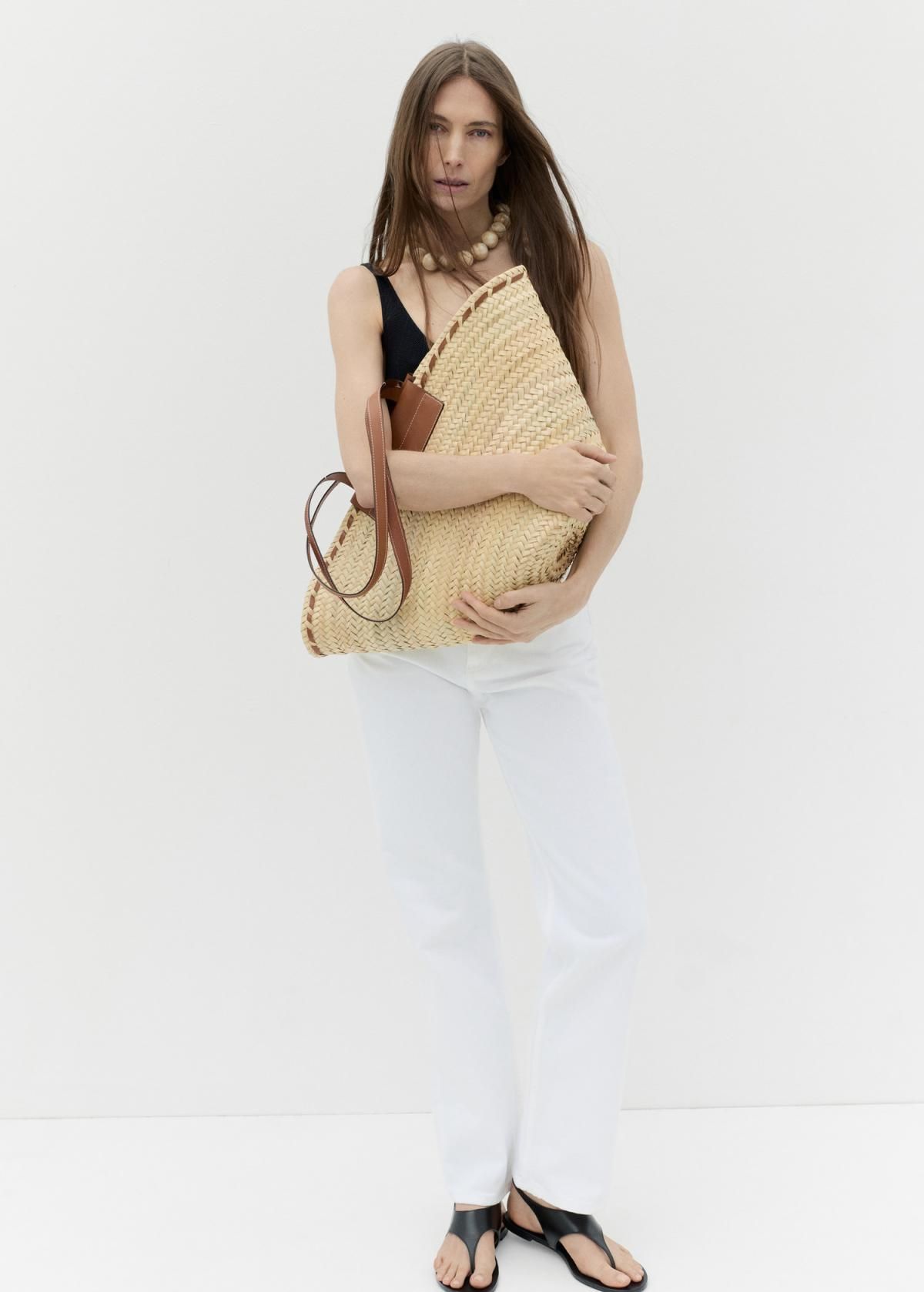 망고 라탄 내추럴 빅 쇼퍼백 가죽 핸들 17051241 CUERO