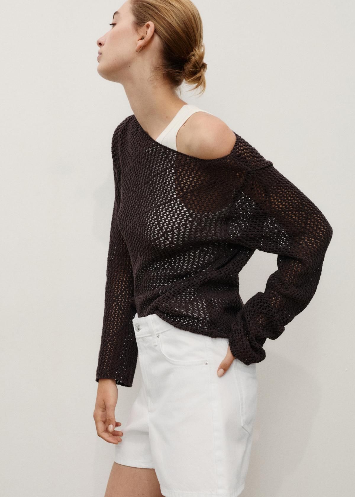 망고 화이트 하이웨이스트 데님 쇼츠 17061192 BLANCO - 상세 이미지 5