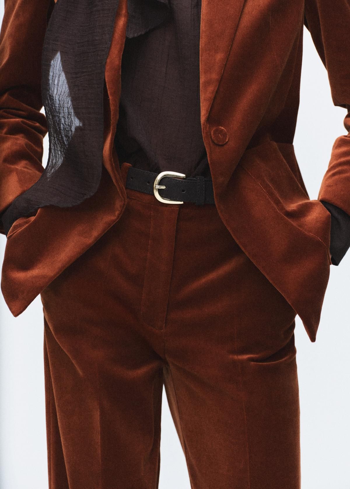 망고 벨벳 와이드 슬랙스 팬츠 17078285 NARANJA TOSTADO - 상세 이미지 5