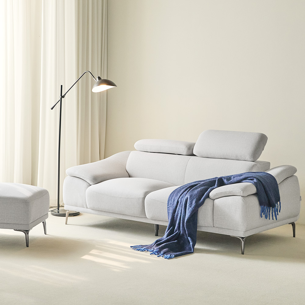 (N포인트+스툴Event)에이든 하이브리드 아쿠아텍스 패브릭 소파 스툴포함, 라이트그레이, 3인용