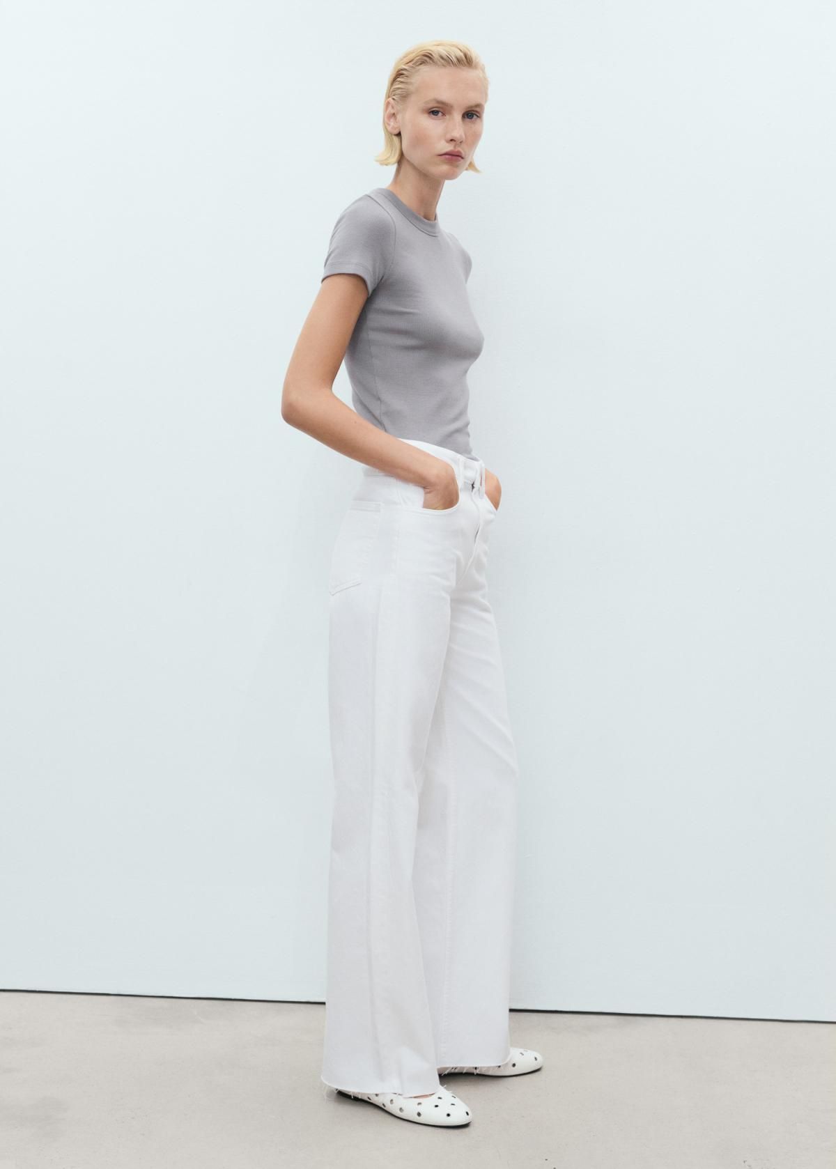 망고 트렌디 하이웨이스트 와이드핏 데님팬츠 화이트 17001206 BLANCO - 상세 이미지 2