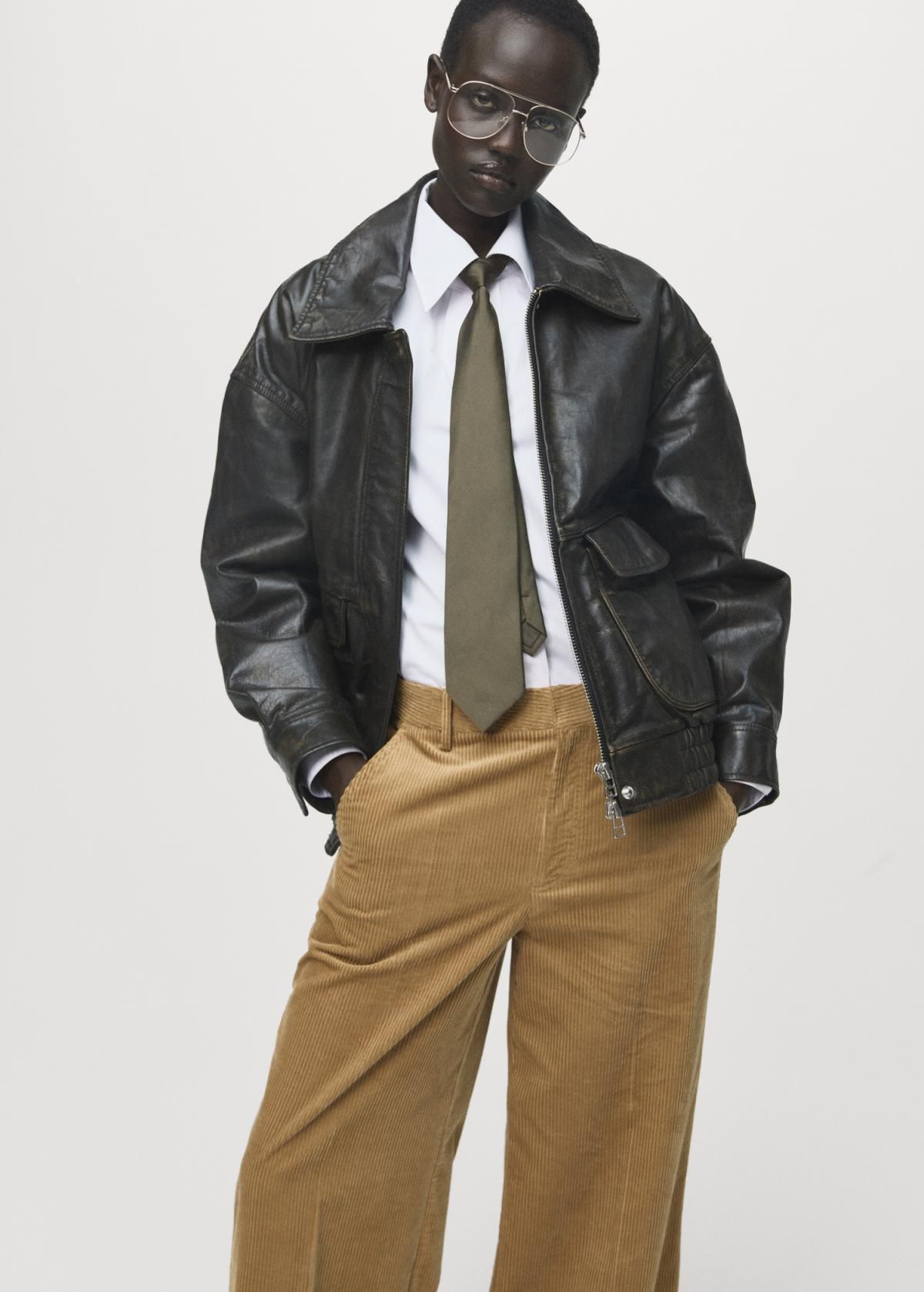 망고 코듀로이 와이드핏 하이웨이스트 팬츠 17067804 OCRE - 상세 이미지 4