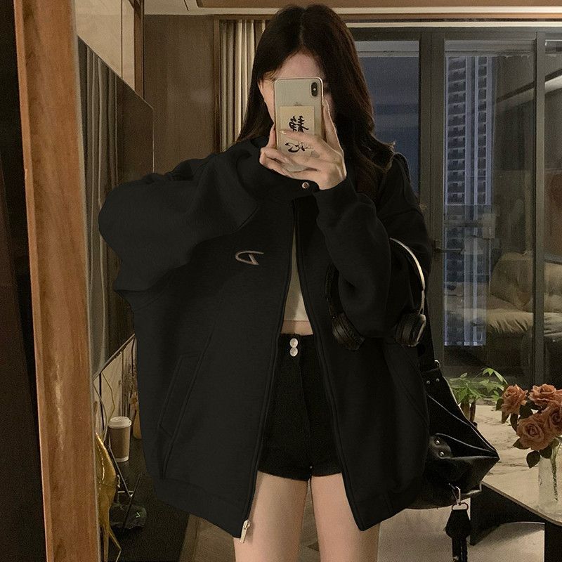 여성 빅사이즈 루즈핏 오버핏 레터링 자수 후드집업 집업 자켓 점퍼 아우터 간절기 캐주얼 트렌디 스트릿 봄 가을 - 상세 이미지 3