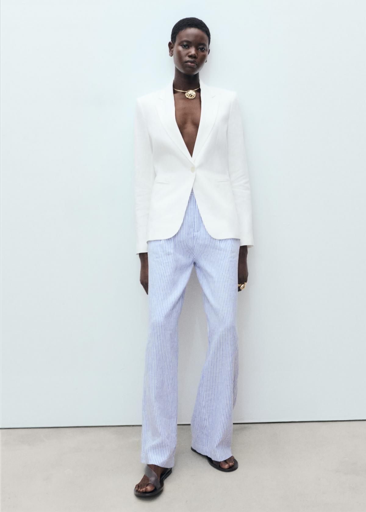 망고 린넨 스트라이프 와이드 팬츠 87058259 AZUL - 상세 이미지 4