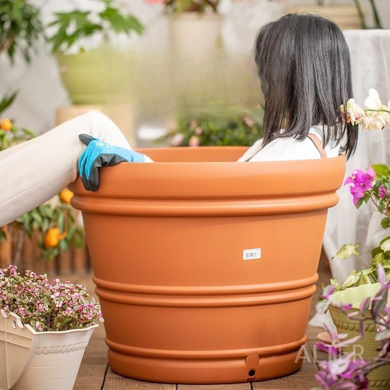 대형 고무 롱 슬릿 화분 초대형 플라스틱 상추키우기 17호 약 50L 직경 51cm 그레이 화분 - 상세 이미지 2