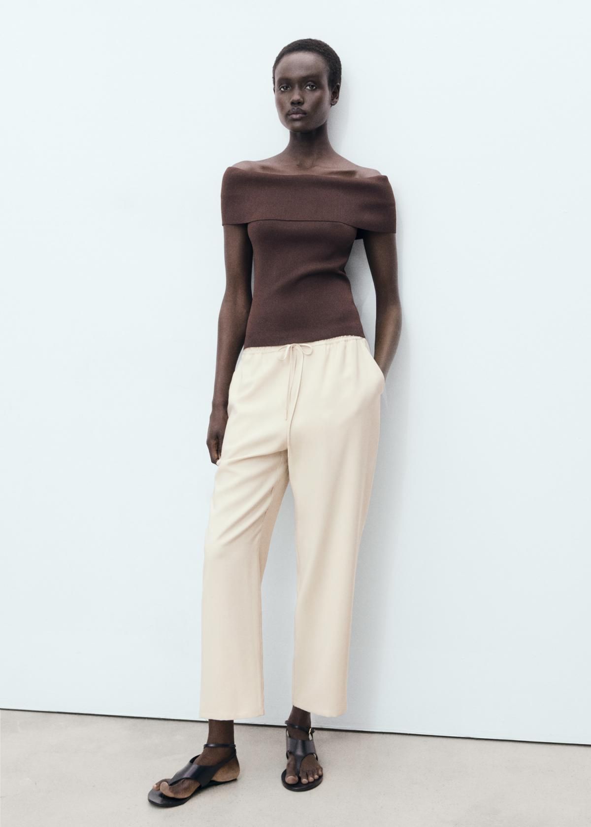 망고 플루이드 와이드 밴딩 슬랙스 팬츠 17091171 BEIGE - 상세 이미지 2