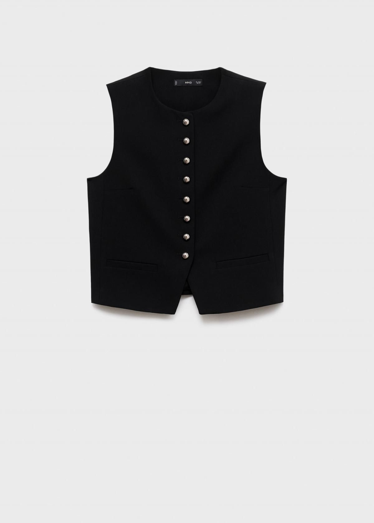 망고 쥬얼 버튼 라운드넥 블랙 베스트 17086349 NEGRO - 메인 이미지