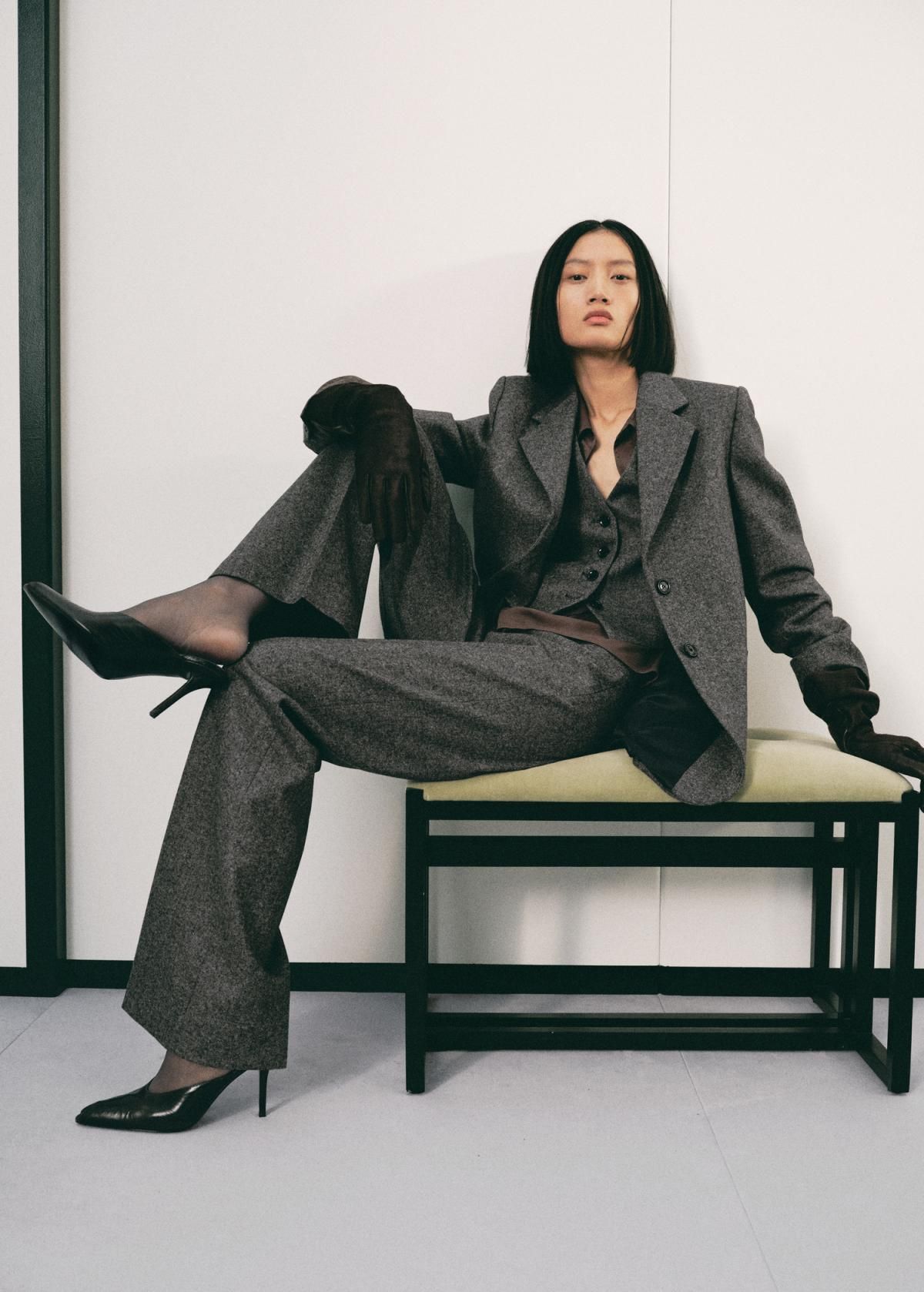 망고 울 블렌드 하이웨이스트 스트레이트 슬랙스 팬츠 17017914 GRIS - 상세 이미지 5