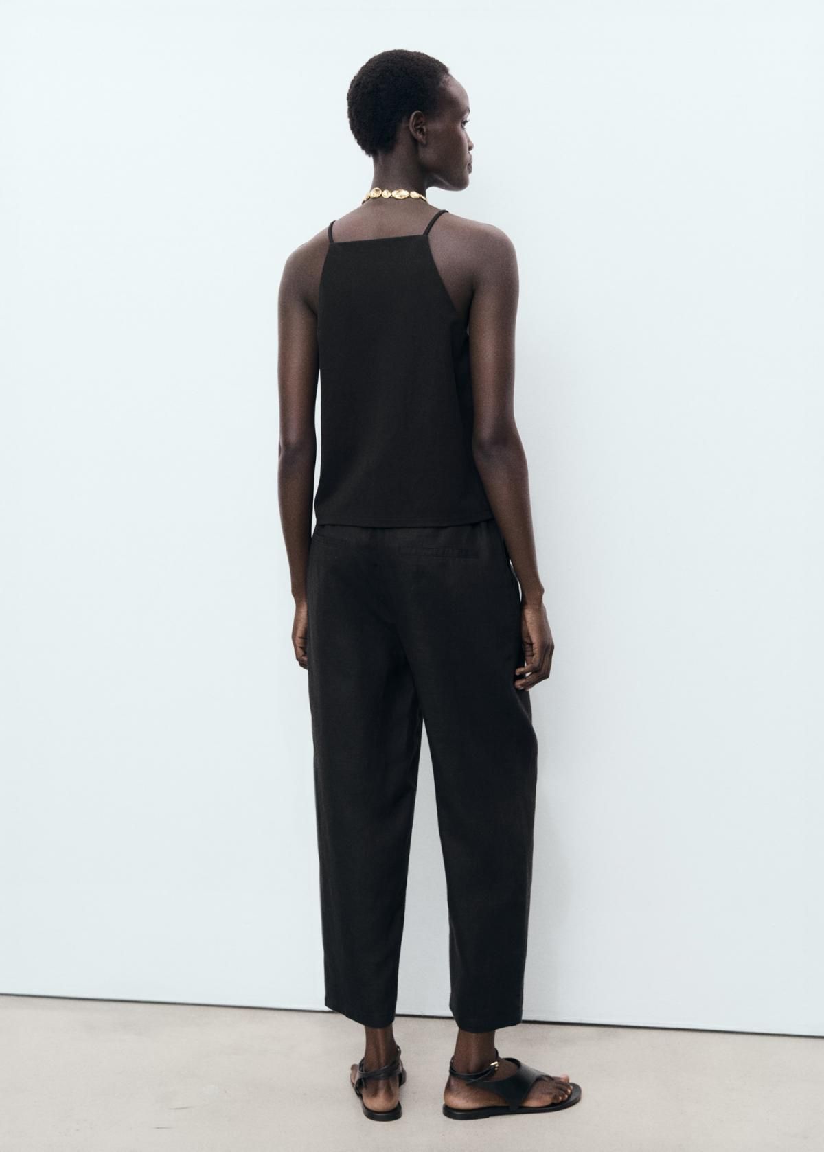 망고 쿨링 린넨 하이웨이스트 밴딩 와이드 팬츠 17091162 NEGRO - 상세 이미지 3