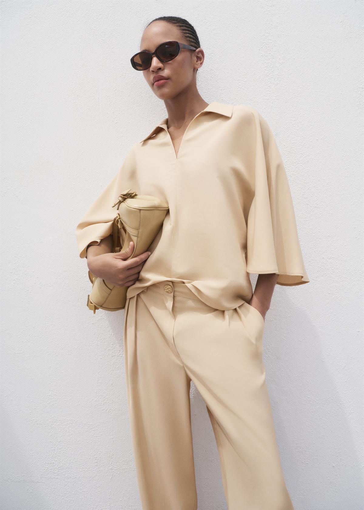 망고 베이지 하이웨이스트 테크니컬 와이드 슬랙스 팬츠 17074087 ARENA - 상세 이미지 4