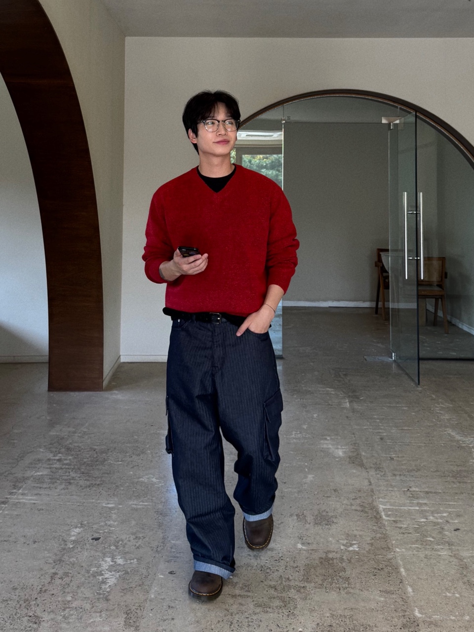노흐 스트라이프 와이드 카고 데님팬츠 / 사계절 봄 가을 진청 블랙 청바지 - 상세 이미지 4
