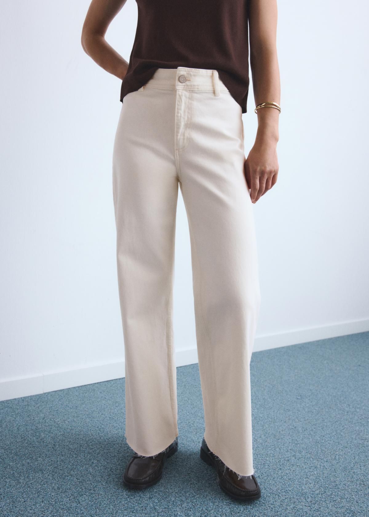 망고 하이웨이스트 와이드핏 코튼 데님 팬츠 17021187 BLANCO ROTO - 상품 이미지