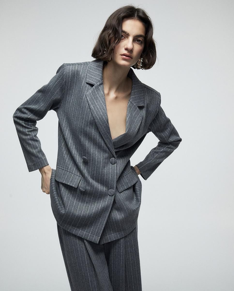 스페라 소프트 테일러드 더블버튼 스트라이프 블레이저 56261604450 GRIS - 상품 이미지