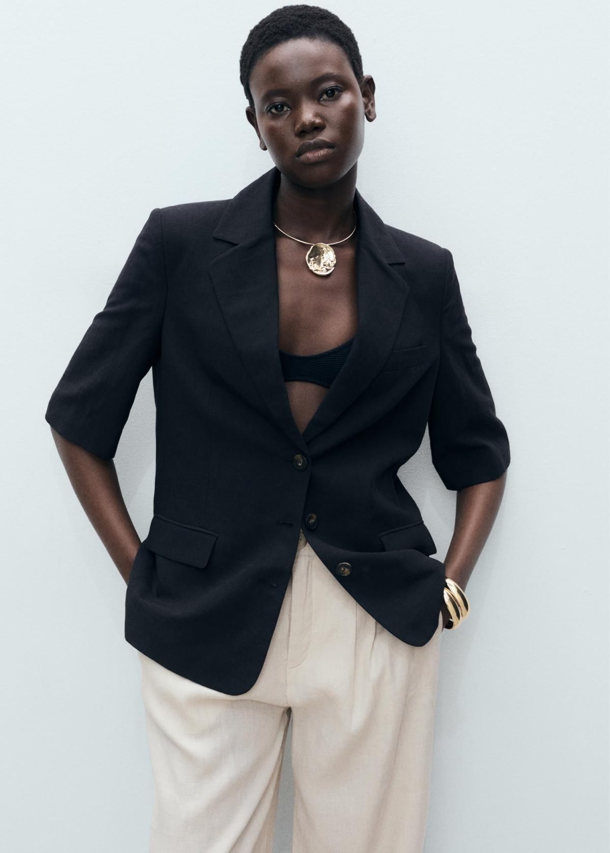 망고 린넨 혼방 버튼 와이드 팬츠 87078258 GRIS CLARO/PASTEL - 상세 이미지 4