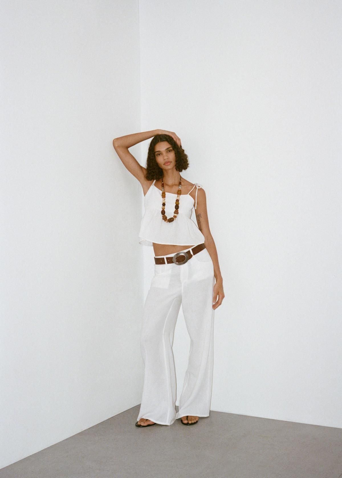 망고 와이드핏 코튼 스트레이트팬츠 아이보리 17091197 BLANCO - 상세 이미지 5