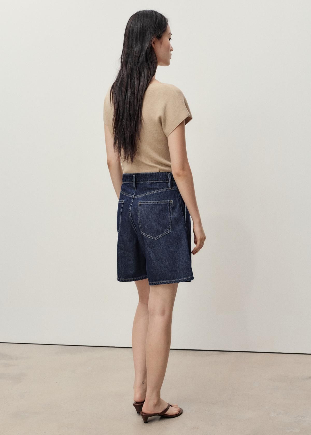 망고 데님 테크니컬 핀턱 미디 반바지 17041190 AZUL - 상세 이미지 4