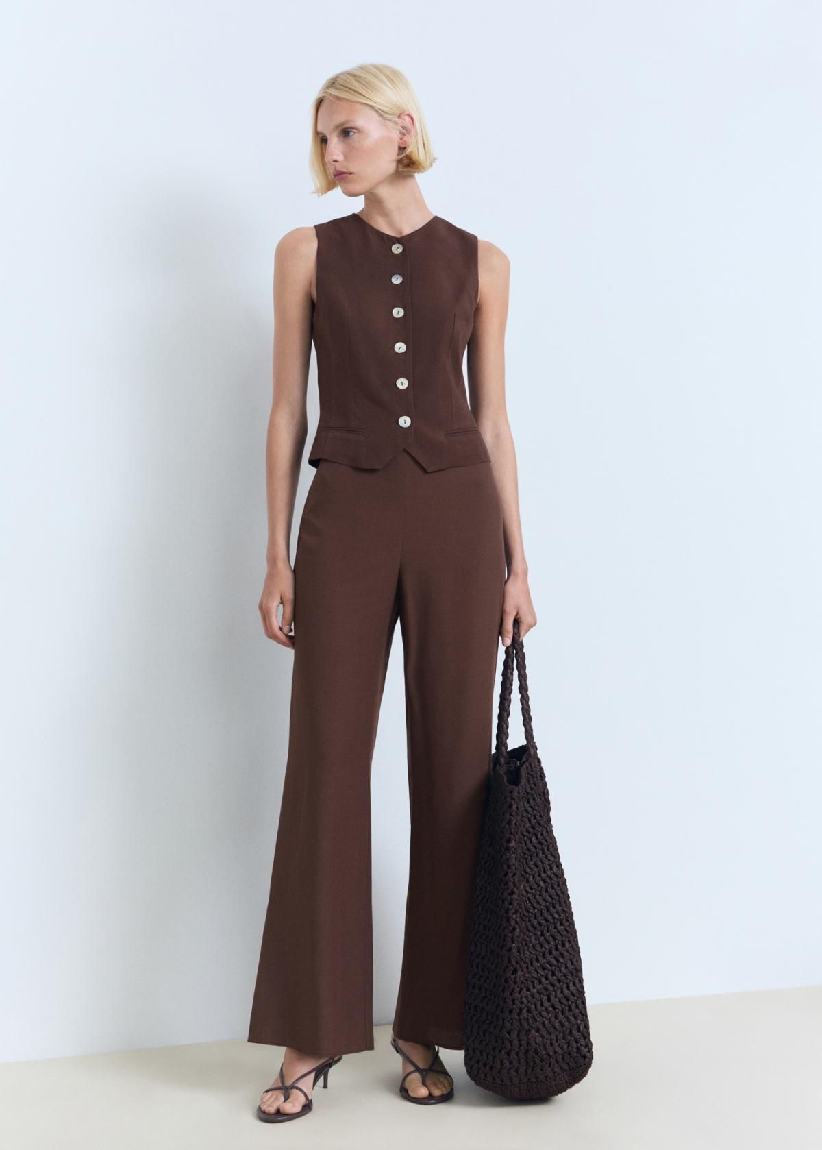 망고 엘라스틱 슬림핏 하이웨이스트 정장 슬랙스 팬츠 17051153 MARRON - 상세 이미지 2