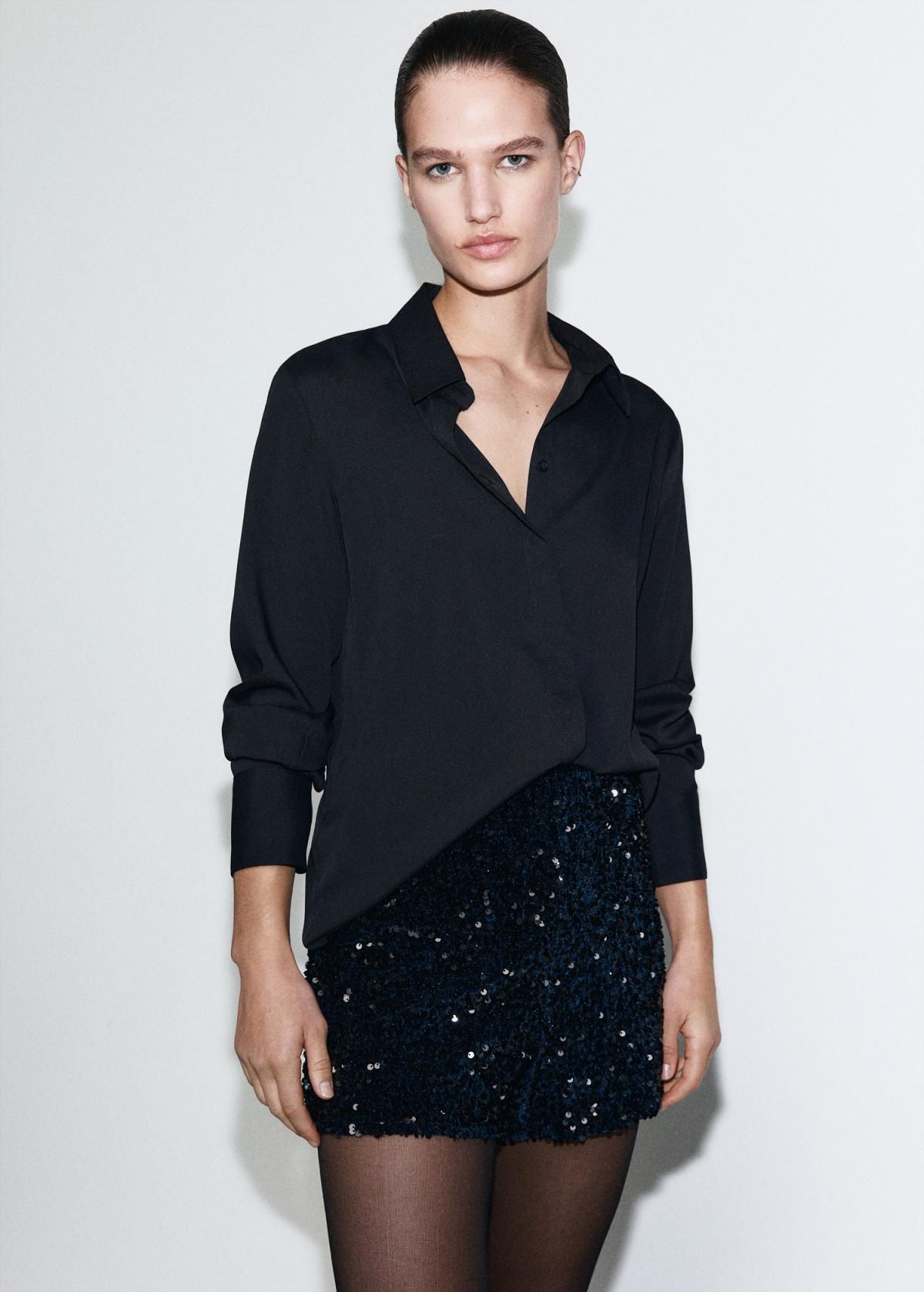 망고 파티 벨벳 스팽글 하이웨이스트 반바지 17099112 AZUL MARINO - 상세 이미지 5