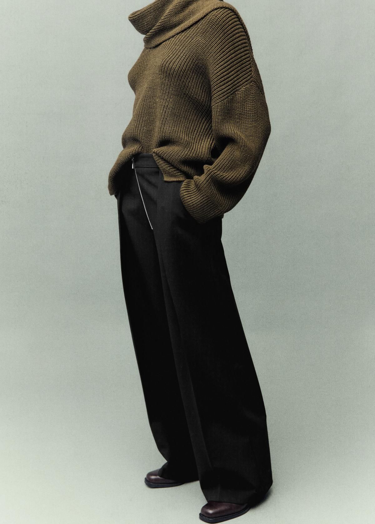 망고 와이드핏 테크니컬 플리츠 슬랙스 팬츠 17066002 NEGRO - 상품 이미지