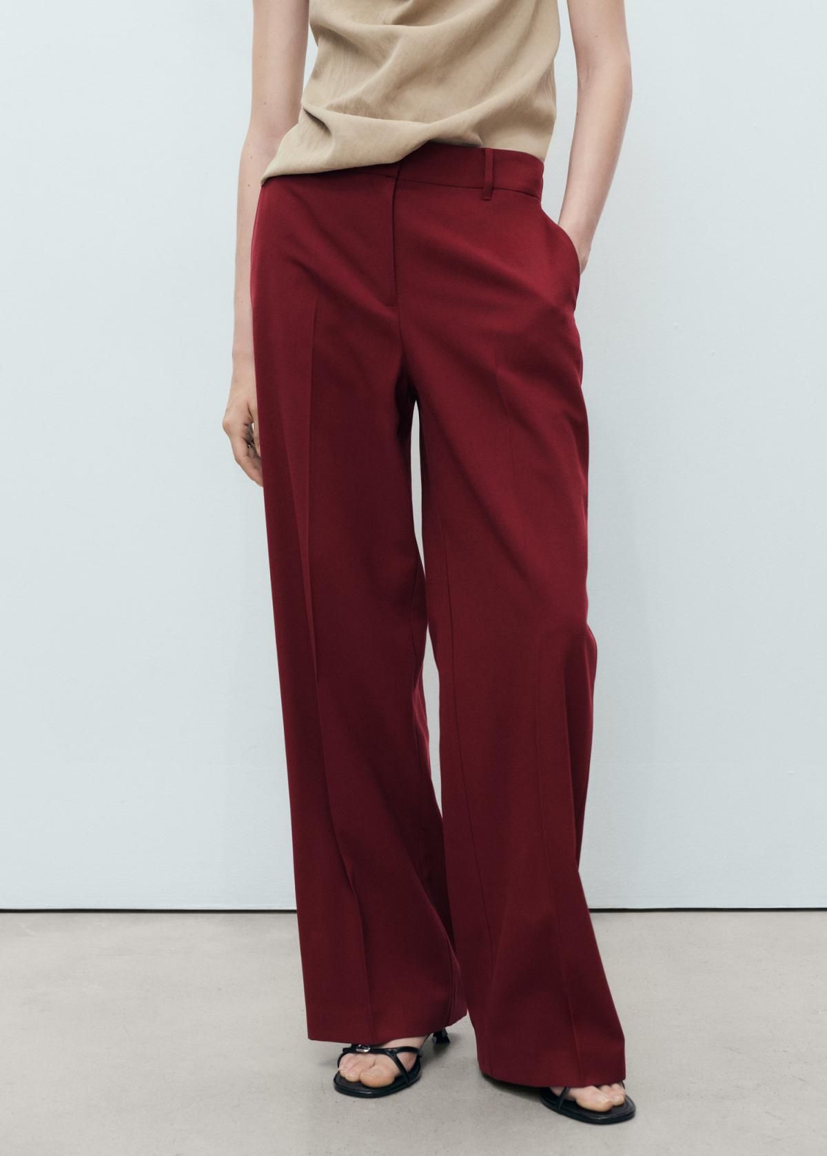 망고 버건디 스트레이트핏 테크니컬 슬랙스 팬츠 17084078 GRANATE - 상품 이미지