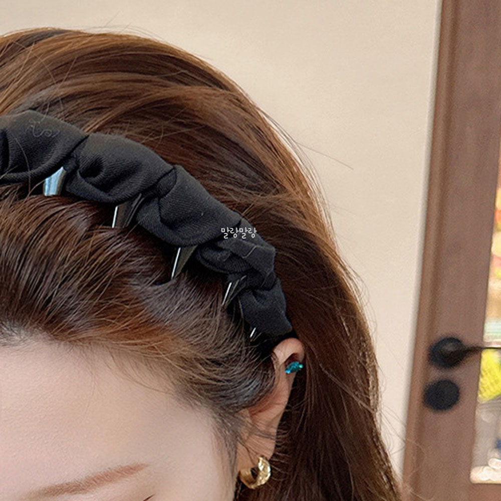 풍성한 패브릭 볼륨 머리띠 캐주얼 심플 흘러내리지않는 이빨 헤어밴드 이미지 7