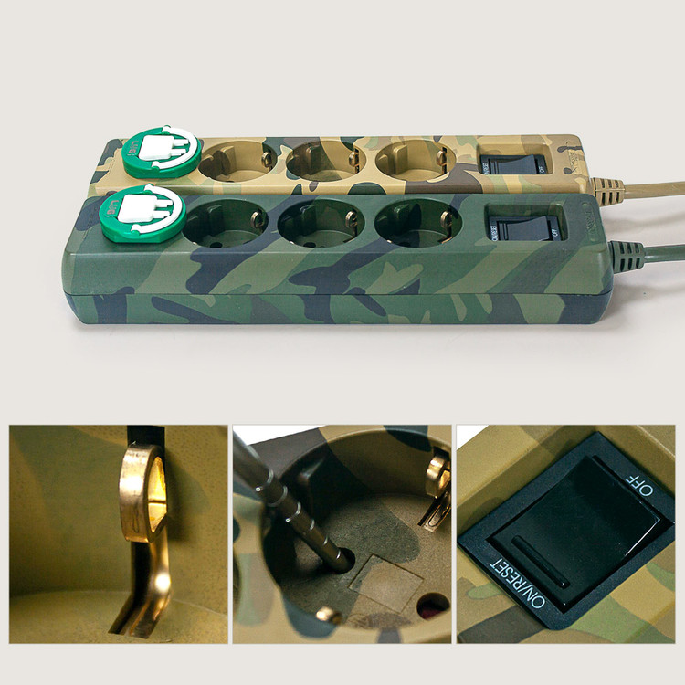 러그박스 납작멀티탭 플러그 고용량 멀티콘센트 3구 C타입 USB 1.5m 카모 밀리터리 이미지 8