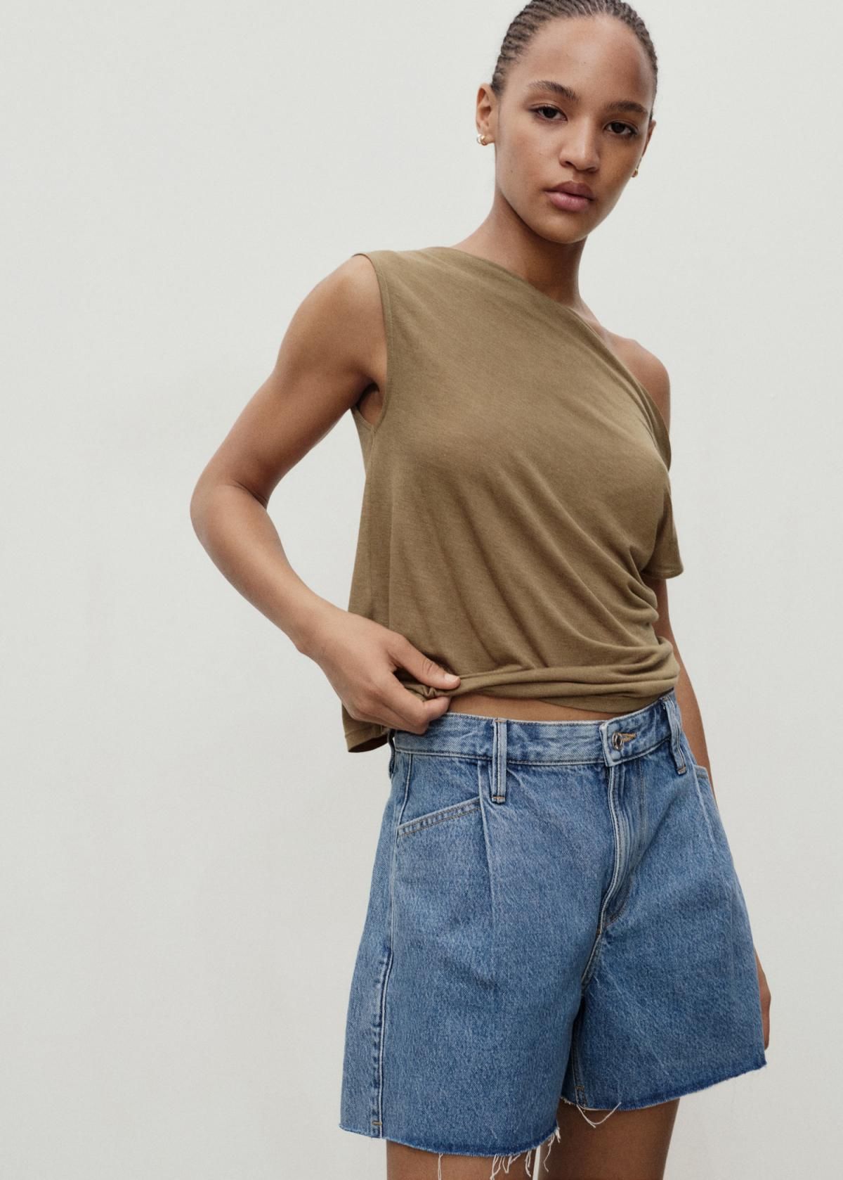 망고 트렌디 데님 컷오프 핀턱 반바지 17032902 AZUL MEDIO - 상세 이미지 5