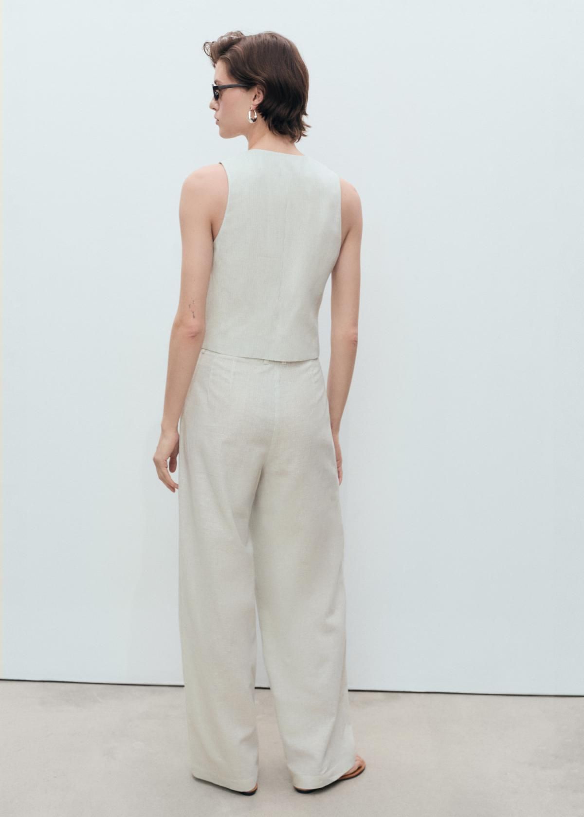 망고 린넨혼방 스트라이프 테일러드 와이드 슬랙스 팬츠 87038267 CRUDO - 상세 이미지 3