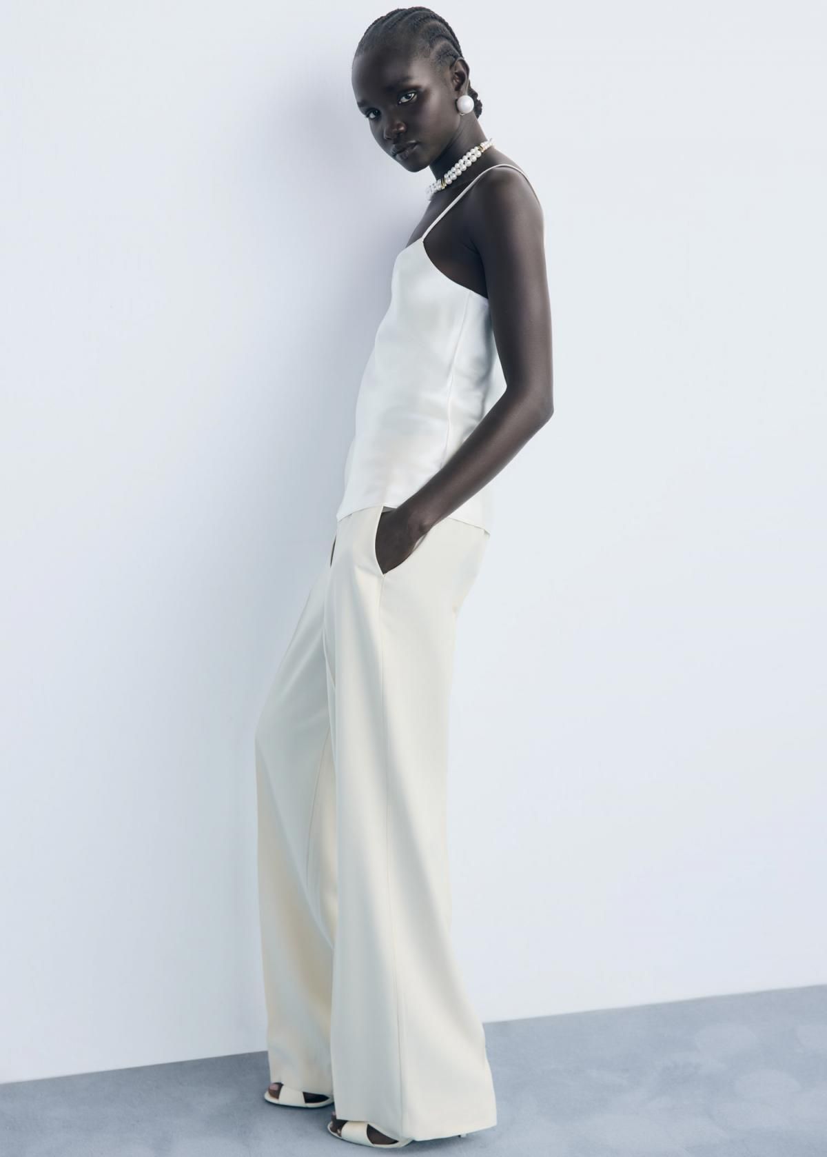 망고 테일러드 미디웨이스트 와이드 슬랙스 팬츠 17084078 CRUDO - 상세 이미지 2