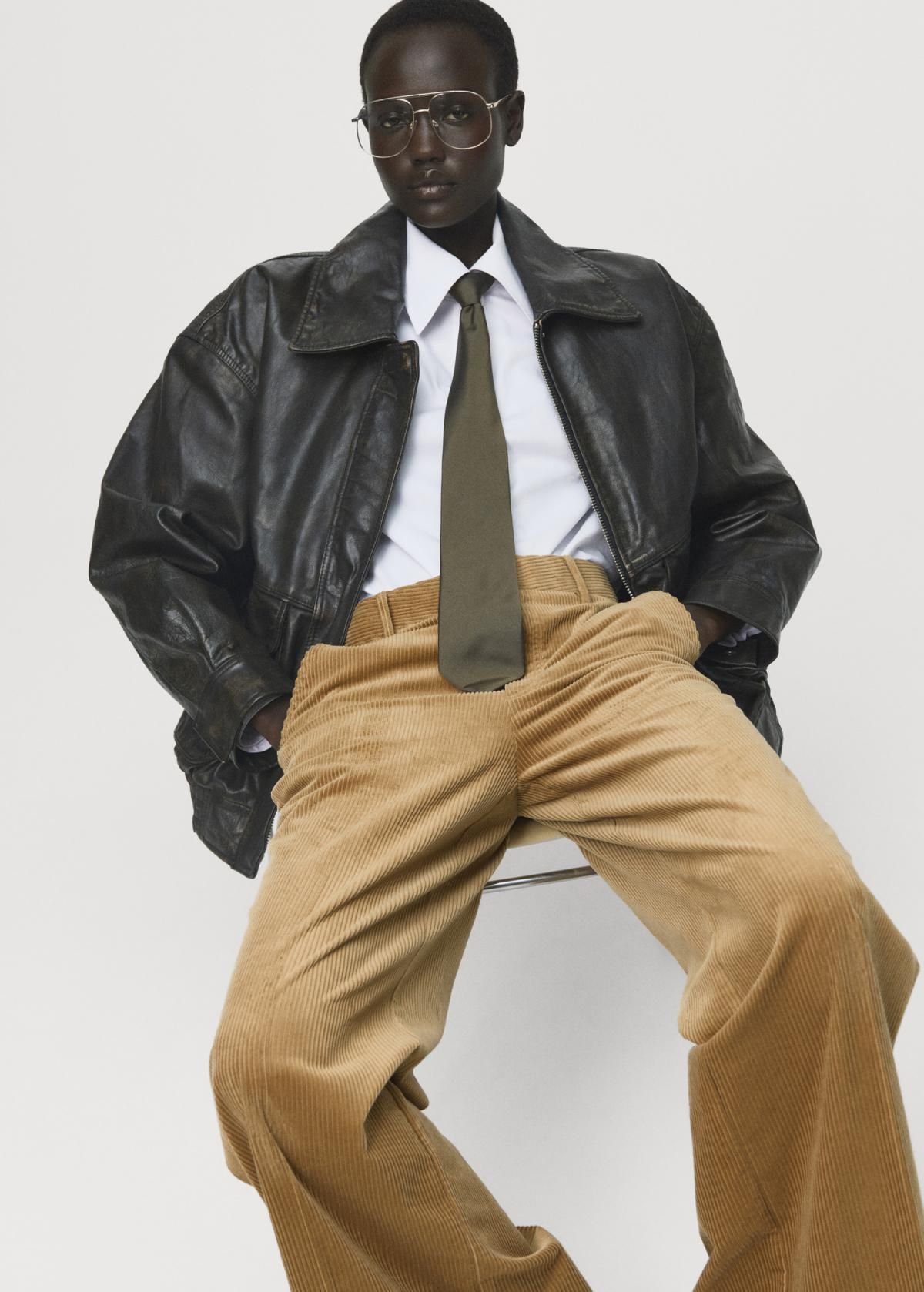 망고 코듀로이 와이드핏 하이웨이스트 팬츠 17067804 OCRE - 상세 이미지 5