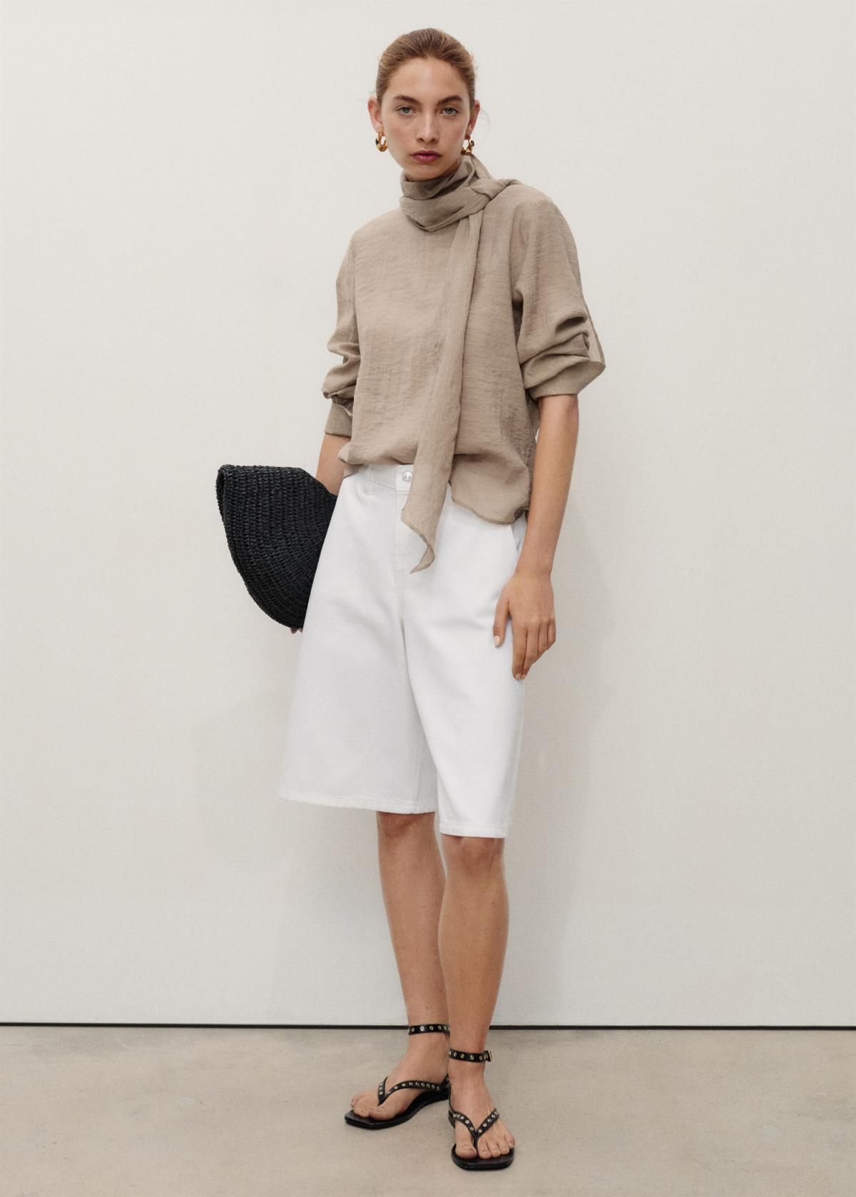 망고 트렌디 화이트 데님 버뮤다 조트 팬츠 17061180 BLANCO - 상세 이미지 3