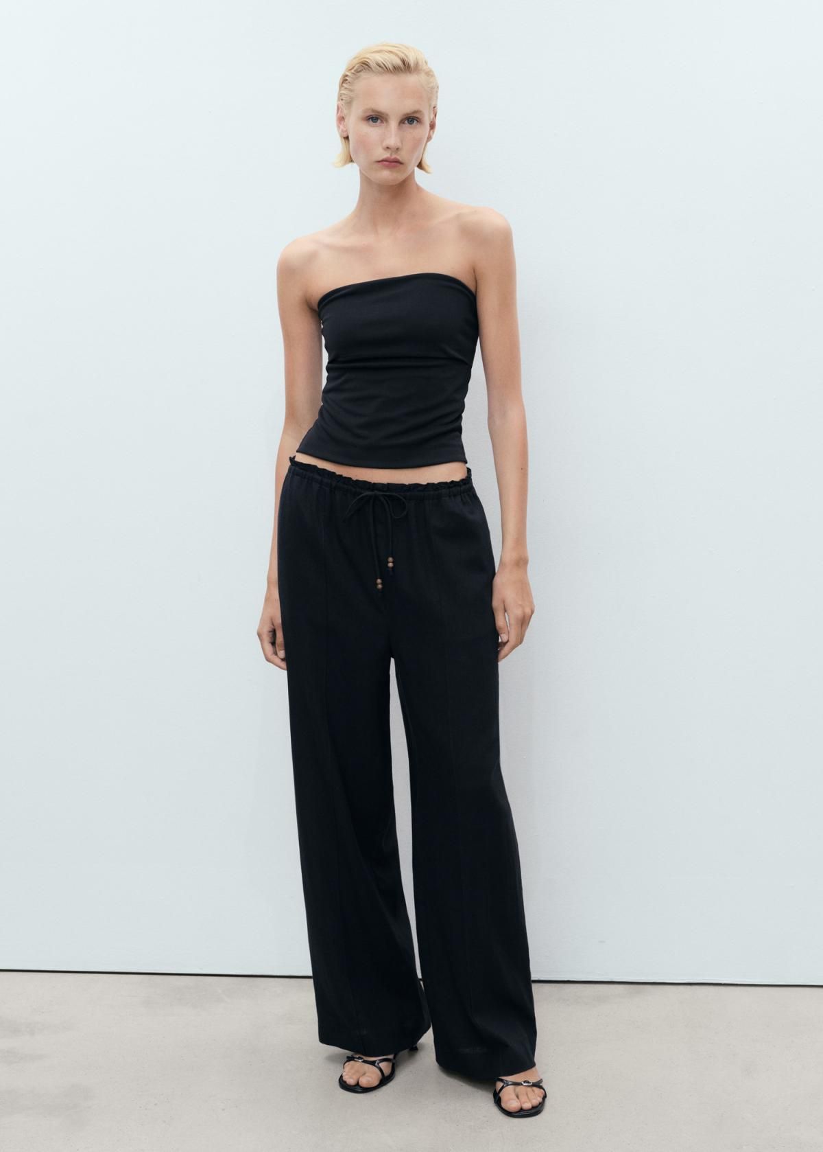 망고 린넨믹스 와이드 밴딩 웨이스트 슬랙스 팬츠 17071224 NEGRO - 상세 이미지 2