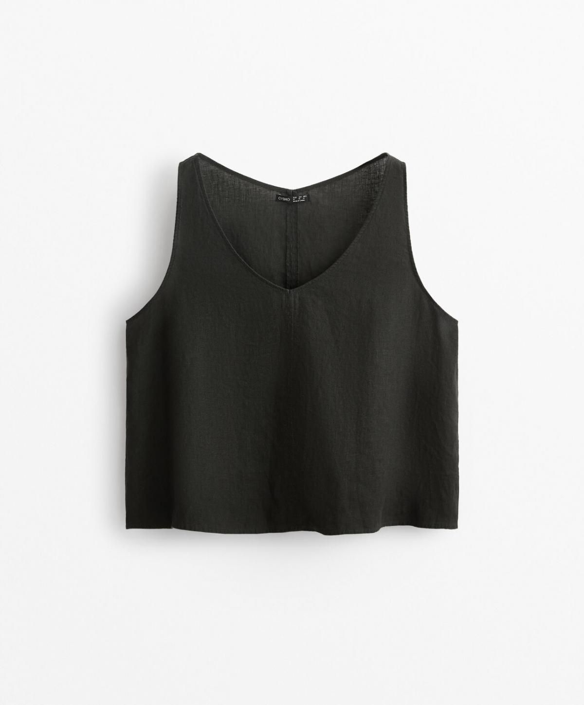 오이쇼 100 리넨 브이넥 민소매탑 3433/850 ANTHRACITE - 메인 이미지