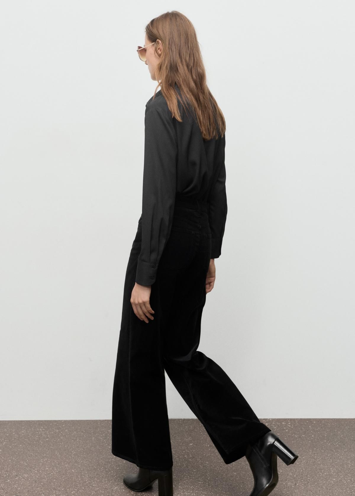 망고 벨벳 와이드핏 미드라이즈 팬츠 17067798 NEGRO - 상세 이미지 4